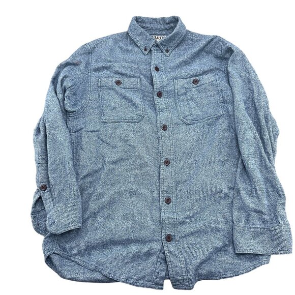 Duluth Shirt Men Medium Blue Heathered Knit Soft Slim Fit Button Down Cotton VTG - Picture 1 of 10